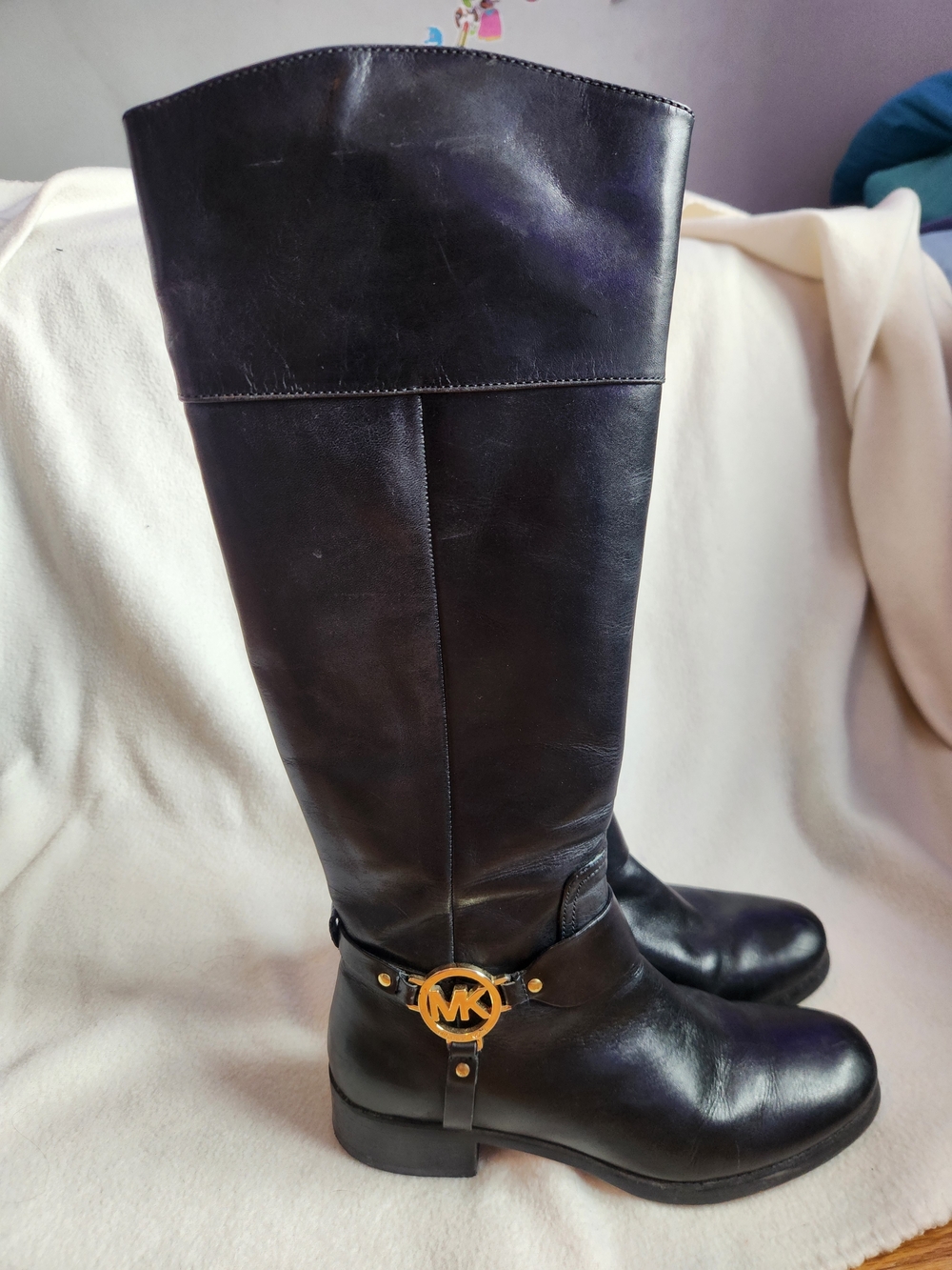 Michael Kors Black Fulton Boots with Gold MK Accent